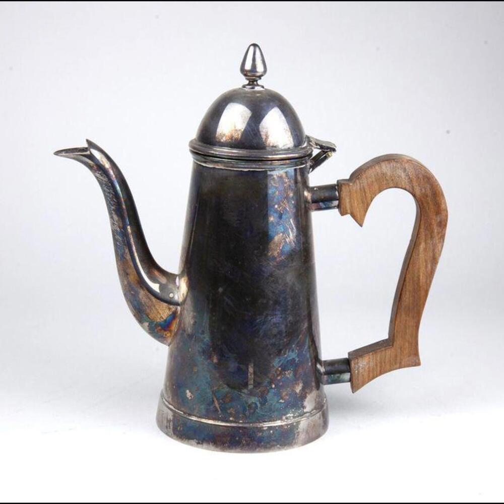 Antique Silver-Plated Coffee Pot with Wood Handle